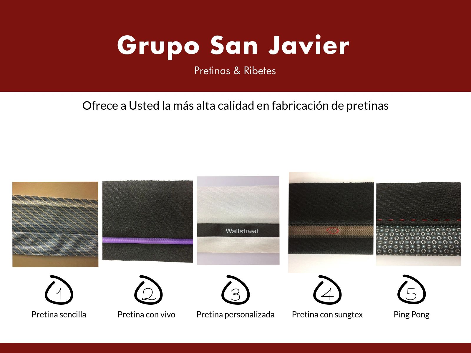 Catálogo de productos: pretinas y ribetes
